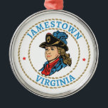 Jamestown Virginia Colonial Metal Ornament<br><div class="desc">The Jamestown settlement in the Colony of Virginia was the first permanent English settlement in the Americas. It was located on the northeast bank of the James River,  about 2.5 mi (4 km) southwest of modern Williamsburg.</div>