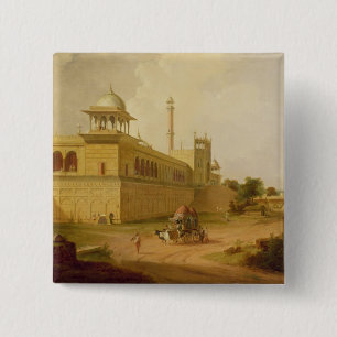 Jami Masjid, Delhi, 1811 (oil on canvas) 15 Cm Square Badge
