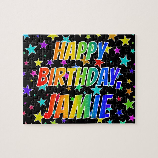 "JAMIE" First Name, Fun "HAPPY BIRTHDAY" Jigsaw Puzzle (Horizontal)