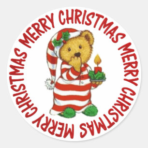 Jammie Christmas Teddy Bear Classic Round Sticker