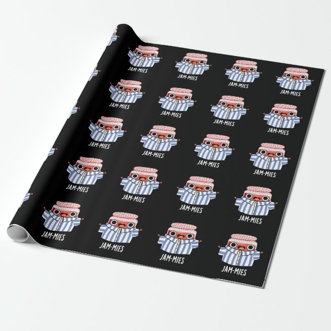 Jammies Funny Pyjama Jam Pun Dark BG Wrapping Paper (Unrolled)