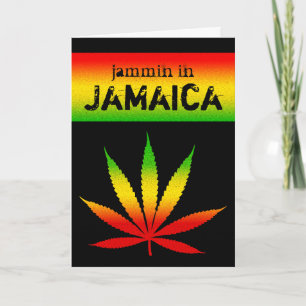 Jammin in Jamaica Reggae Colours Rasta Leaf Black Card