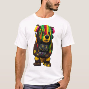 Jamming Jungle A Rasta Bear with Headphones  T-Shirt