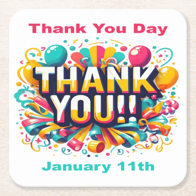 Jan 11th - Thank You Day Square Paper Coaster (Front)