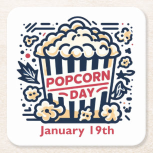 Jan 19th - Popcorn Day Square Paper Coaster