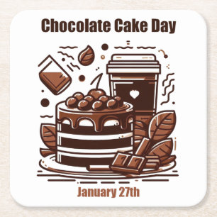 Jan 27th - Chocolate Cake Day Square Paper Coaster