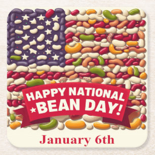 Jan 6th - National Bean Day Square Paper Coaster