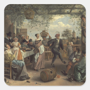 jan steen the dancing couple square sticker