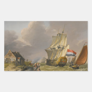 Jan van Os - Shipping In A Storm Off The Coast Rectangular Sticker