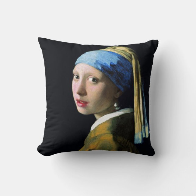 Jan Vermeer Girl With A Pearl Earring Baroque Art Cushion (Front)