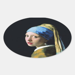 Jan Vermeer Girl With A Pearl Earring Baroque Art Oval Sticker