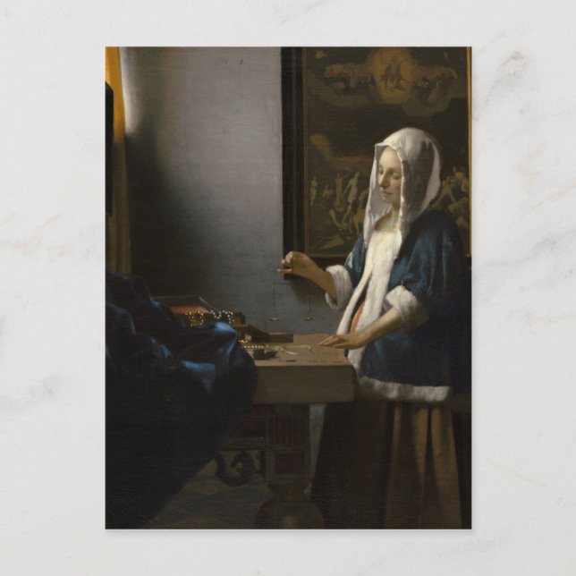 Jan Vermeer, Woman Holding a Balance Postcard (Front)