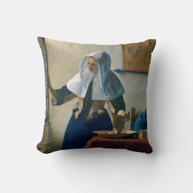Jan VerMeer woman portrait famous dutch art on  Cushion (Front)