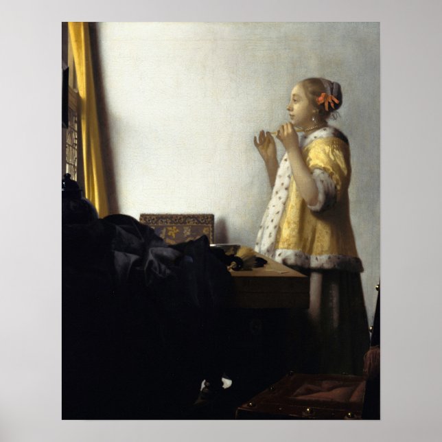Jan Vermeer, Young Woman with a Pearl Necklace Poster (Front)