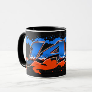 Jan Vorname Name Graffiti blue orange Tasse Mug