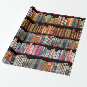 Jane Austen and antique bookshelf Wrapping Paper