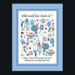 Jane Austen art Poster<br><div class="desc">This Jane Austen poster is filled with Jane's favourite pastimes, possessions such as jewelery seen in her Chawton home in Hampshire, England and Regency sewing notions that she used to sew, trim bonnets and mend. The Amber crosses were brought back from overseas by Jane's brother. What would Jane do? She...</div>