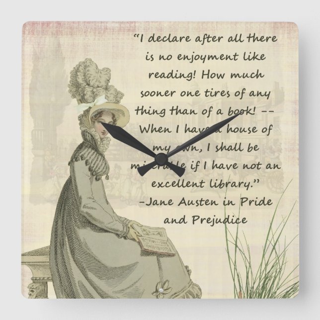 Jane Austen Book Lovers Square Wall Clock (Front)