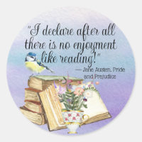 Jane Austen Book Reading Quote Watercolor Flowers