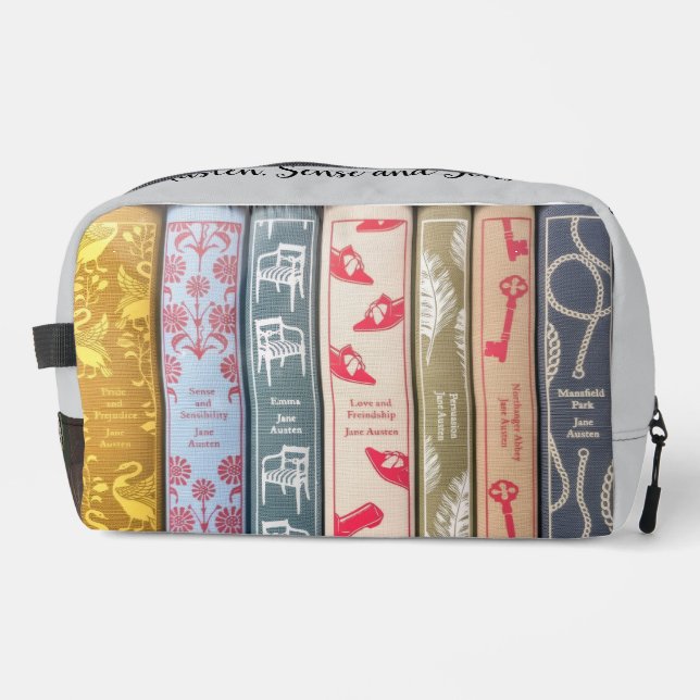 Jane Austen Books + Quote (gray) Dopp Kit (Front)