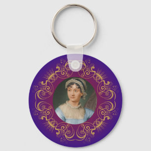 Jane Austen Colour Portrait in Gold Swirl Frame Key Ring