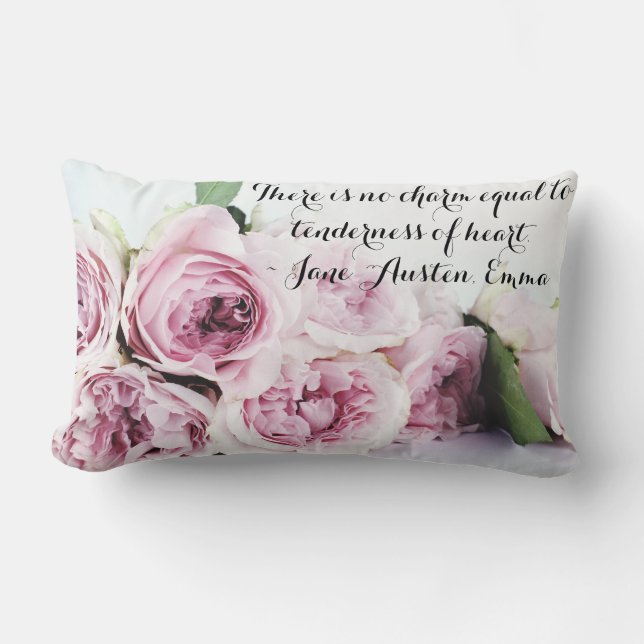 Jane Austen Emma Book Quote Pink Rose Floral Lumbar Cushion (Front)