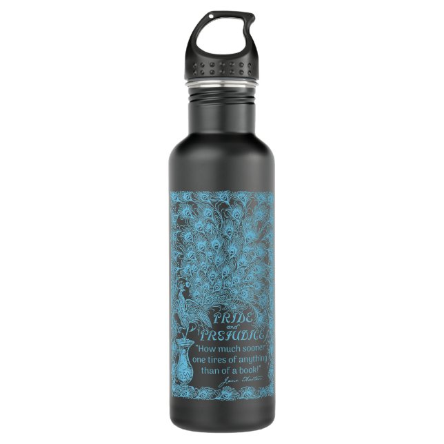 Jane Austen Gift Blue Peacock Pride and Prejudice  710 Ml Water Bottle (Front)