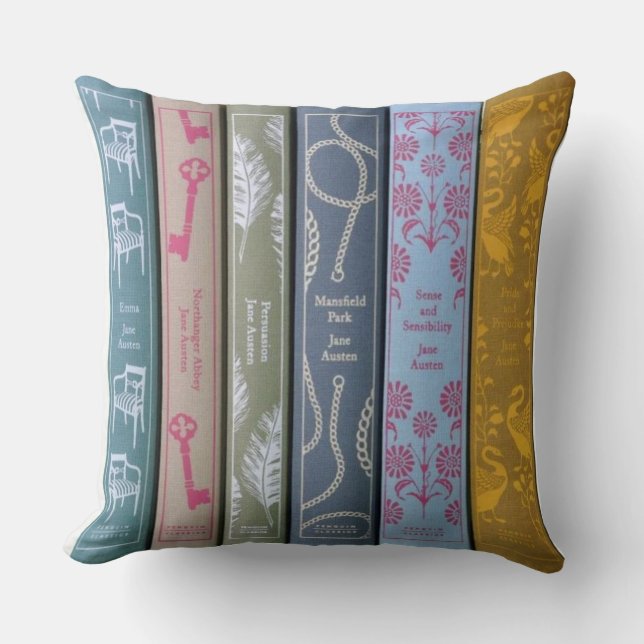 Jane Austen on one side and her books on the other Cushion (Front)