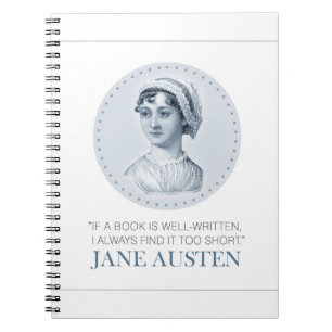 Jane Austen Portrait and Quote on Reading Notebook