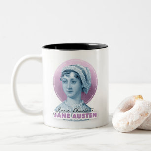 Jane Austen Portrait and Signature Pink Two-Tone Coffee Mug