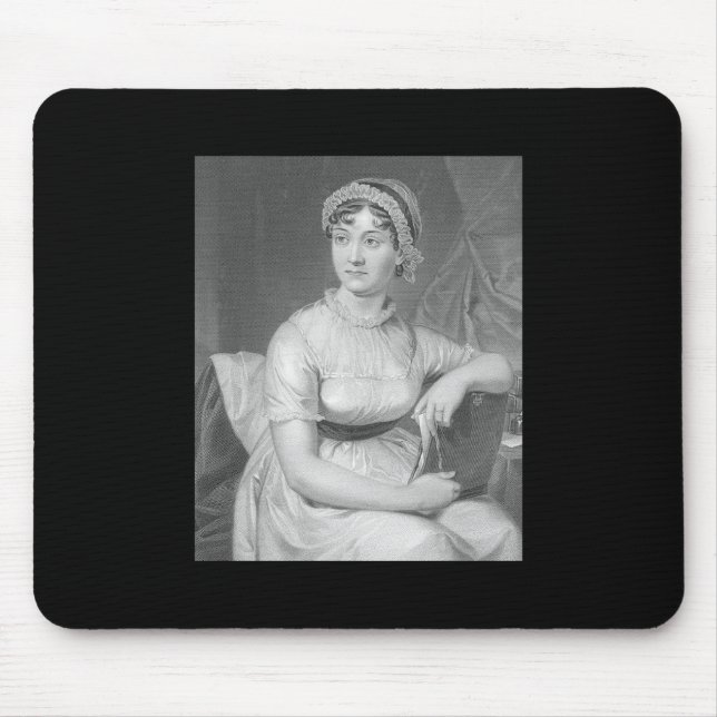 Jane Austen Portrait Black White and Grey  Mouse Pad (Front)