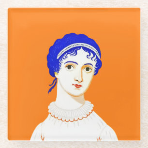 Jane Austen Portrait - Design Illustration Glass Coaster