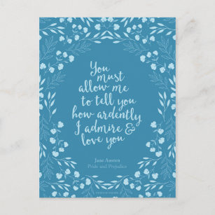 Jane Austen Pride and Prejudice Floral Love Quote Postcard