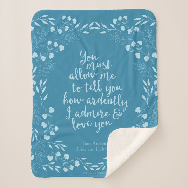 Jane Austen Pride and Prejudice Floral Love Sherpa Blanket (Front)