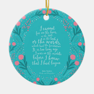 Jane Austen Pride and Prejudice Teal & Pink Floral Ceramic Ornament