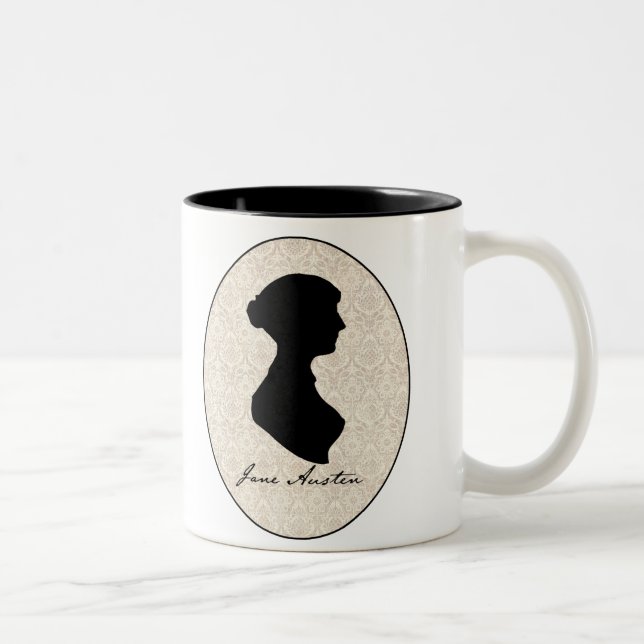 Jane Austen profile silhouette Two-Tone Coffee Mug (Right)