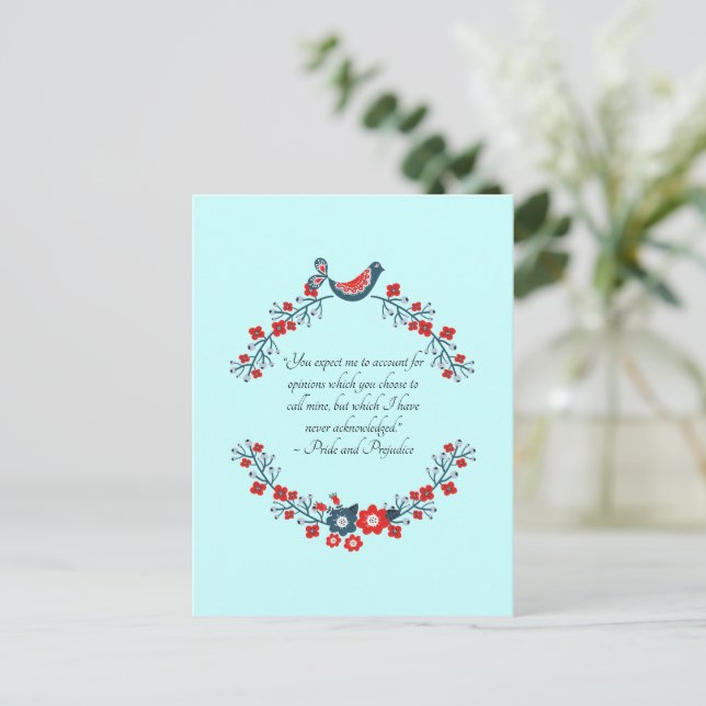 Jane Austen Quote, Pride and Prejudice Floral  Holiday Postcard (Standing Front)