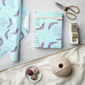 Jane Austen Quote with Purple Floral Gold Frame Wrapping Paper