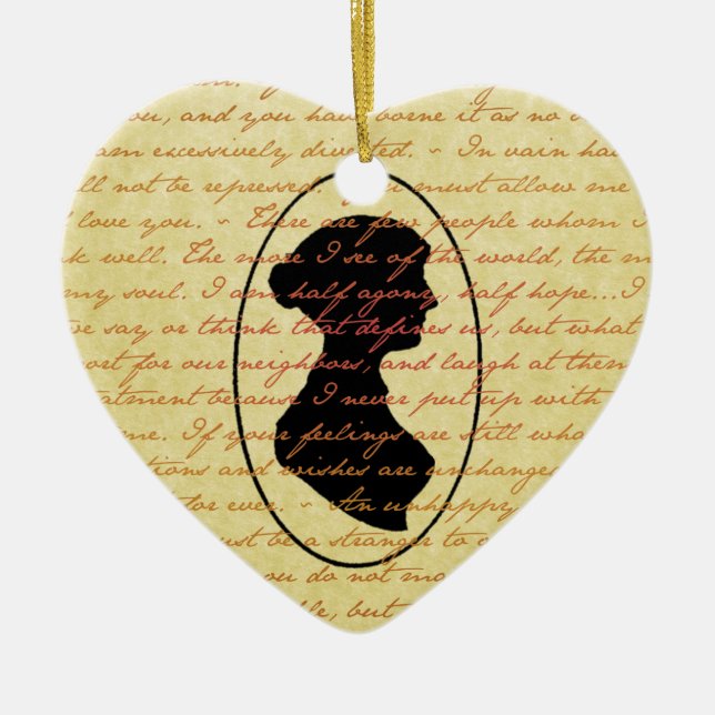 Jane Austen Quotes and Cameo Christmas Holiday Ceramic Tree Decoration (Front)