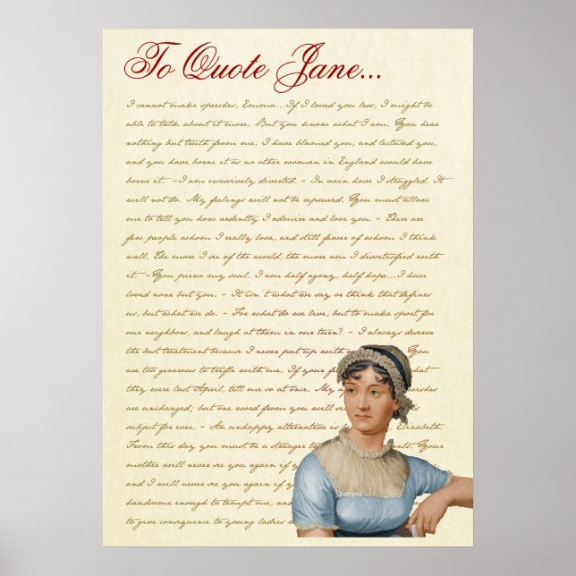 Jane Austen Quotes Pride and Prejudice, Emma, S&S Poster (Front)