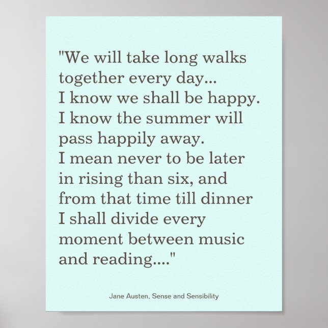 Jane Austen Reading and Music quote Poster (Front)