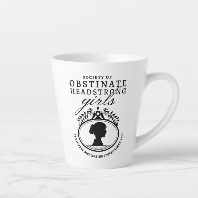 Jane Austen Society of Obstinate Headstrong Girls Latte Mug (Right)