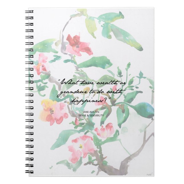 Jane Austen Watercolor Roses Quote Notebook (Front)