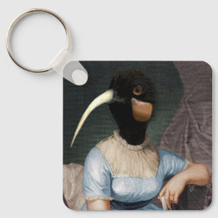 Jane Austen with bird head Key Ring