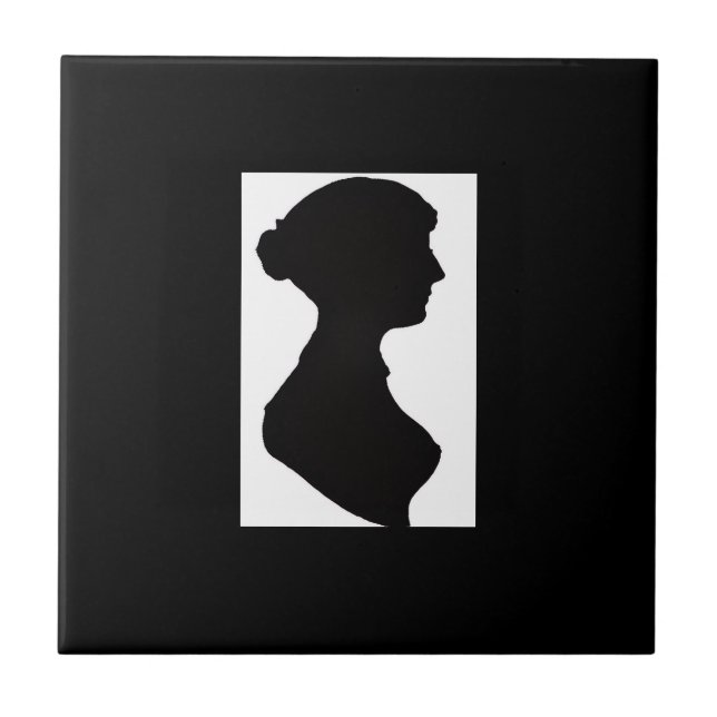 Jane Austen's Silhouette on Black Ceramic Tile (Front)