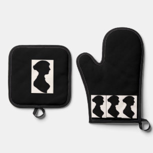 Jane Austen's Silhouette on Black Oven Mitt & Pot Holder Set