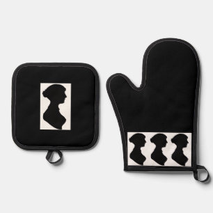 Jane Austen's Silhouette on Black Oven Mitt & Pot Holder Set