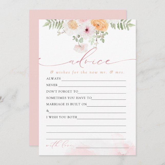 JANE Blush Floral Bride Advice & Wishes Game Card (Front/Back)