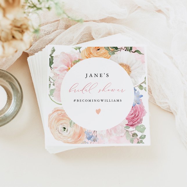 JANE Blush Floral Petals & Prosecco Bridal Shower Napkin (Creator Uploaded)