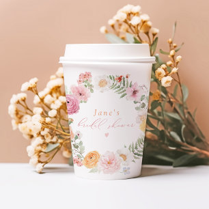 JANE Blush Floral Petals & Prosecco Bridal Shower Paper Cups